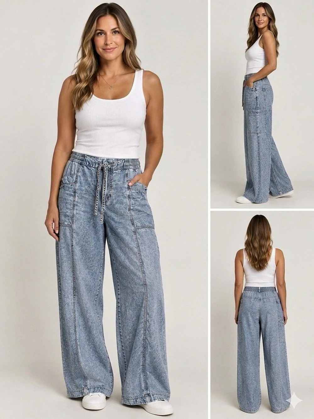 SO Wide Leg Cotton Jeans in Light Wash Blue Size Large Like New